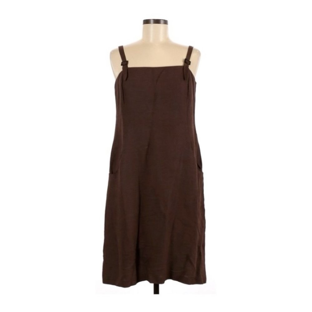 Borgofiori Women's Size 8 Brown Linen Blend Casual Dress Pockets A Line